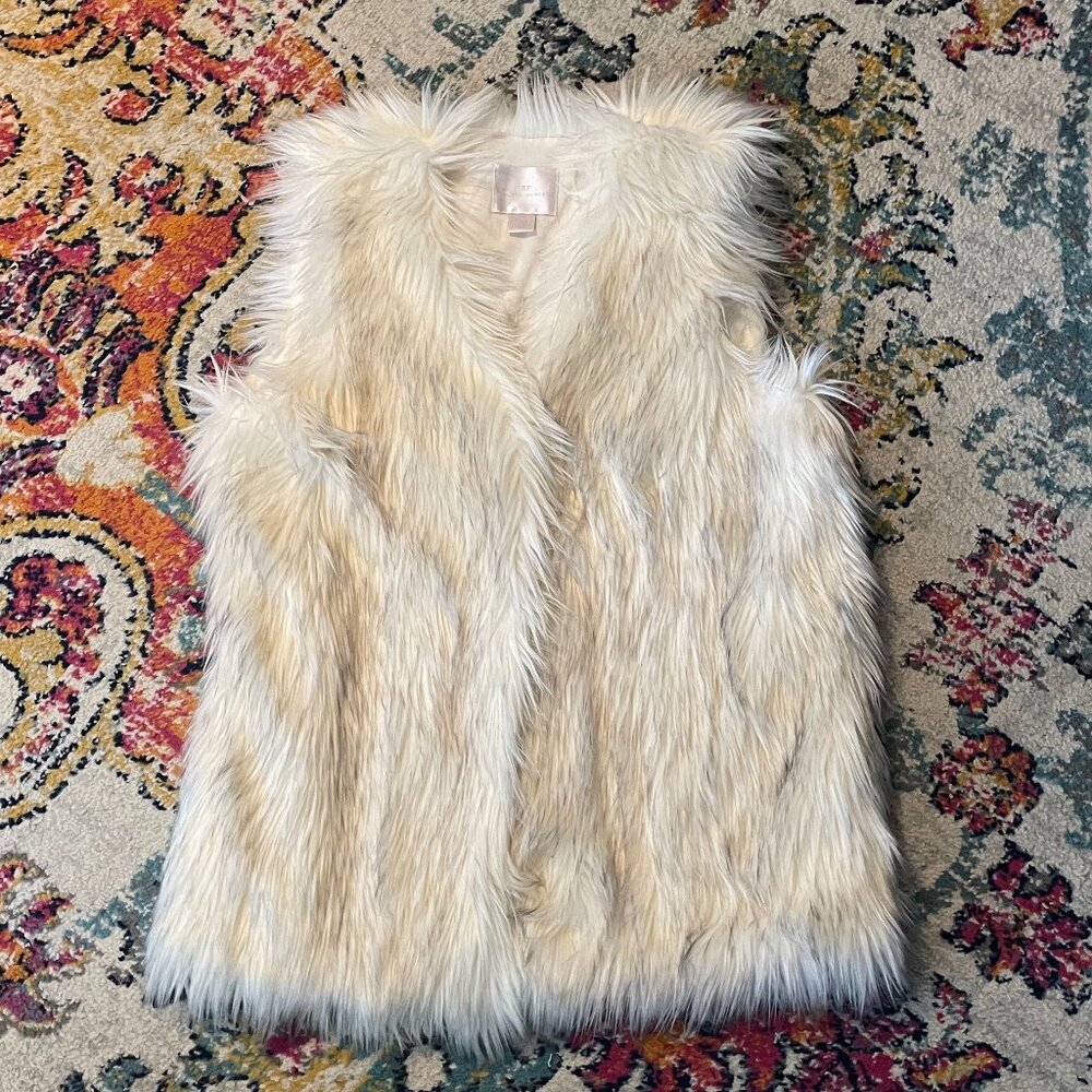 Rachell Parcell Off White Faux Fur Vest-Xl